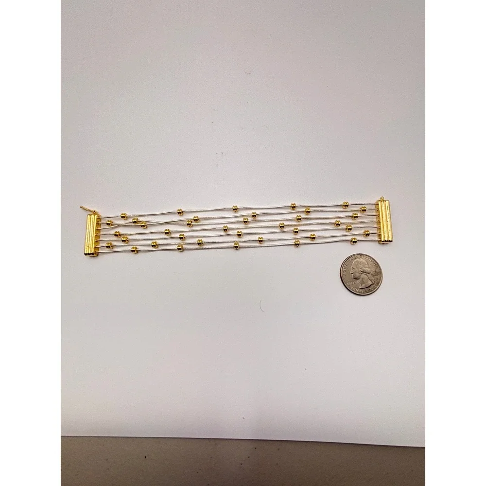 Napier Multi Strand Liquid Silver Gold Tone Bead‎ Bracelet 7 Inch Mixed Metal